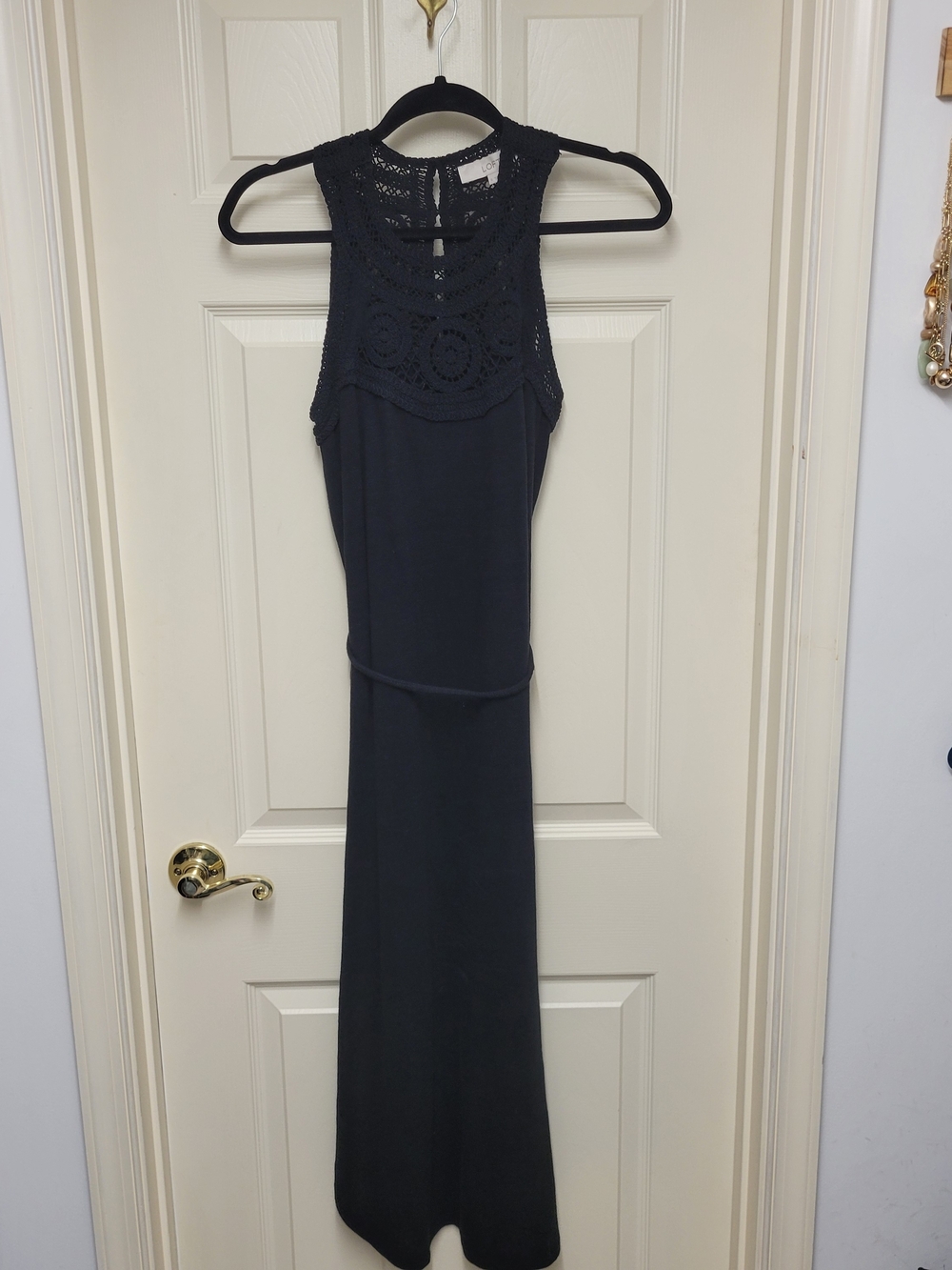 LOFT Black Crochet Yoke Midi Dress